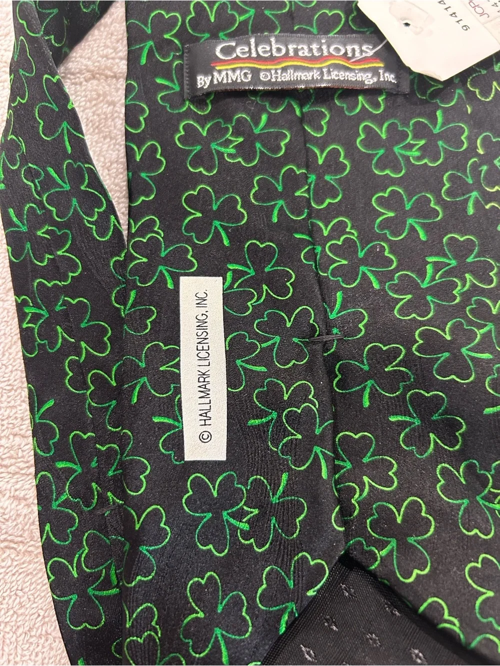 Hallmark Celebration Black with Shamrock St. Patrick's Day Silk Tie NWT